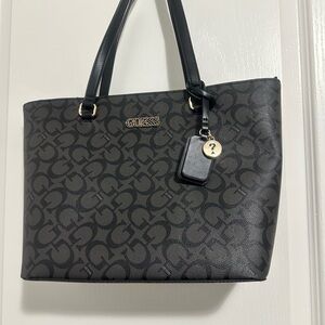 GUESS Black and Gold Monogram Tote